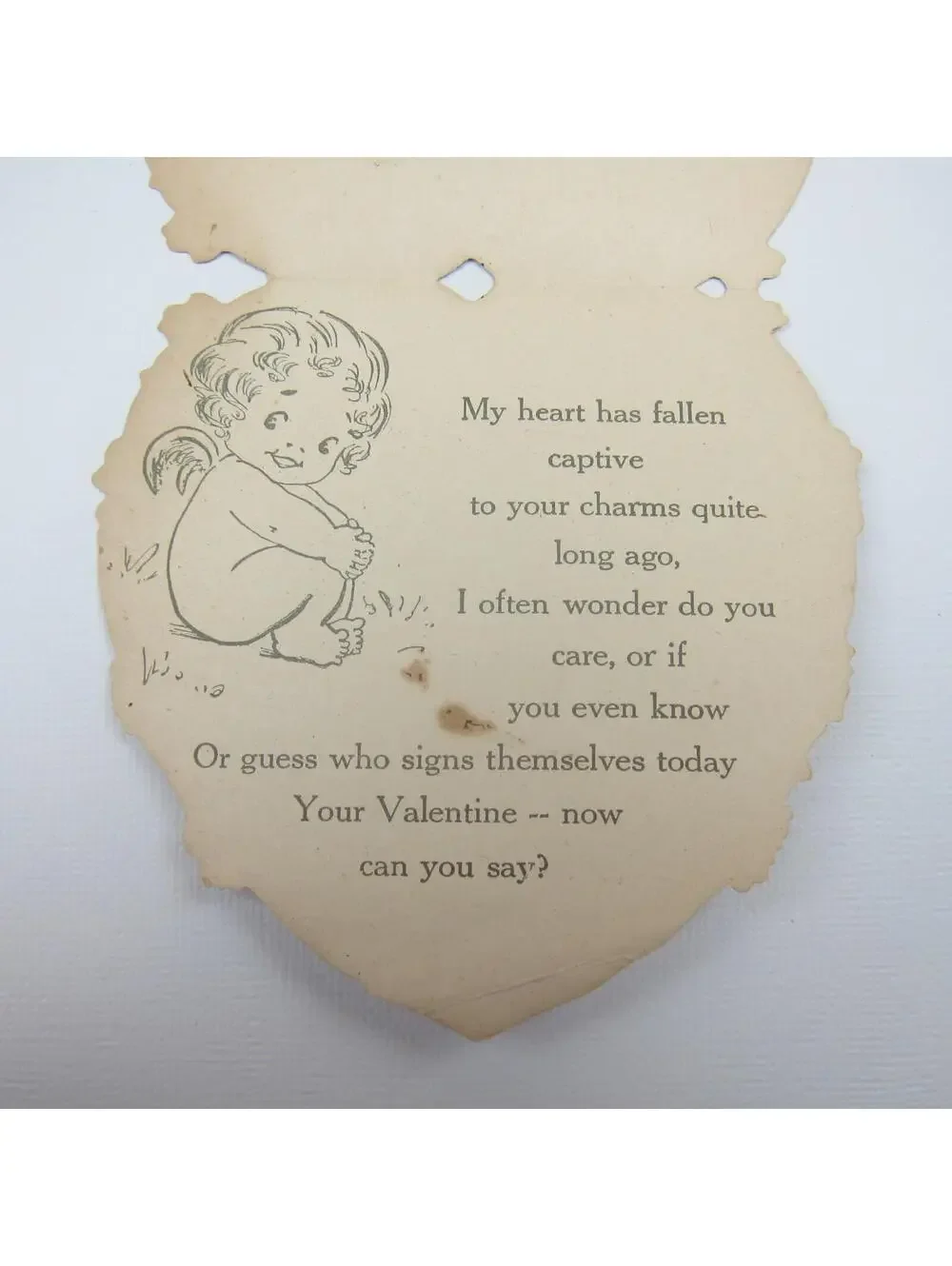 Valentine Card Girl Red Bonnet Dresser Mirror Green Gold Die cut Bifold Antique